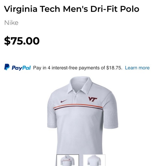 NWT Nike Dri-Fit Virginia Tech Polo - Picture 3 of 3